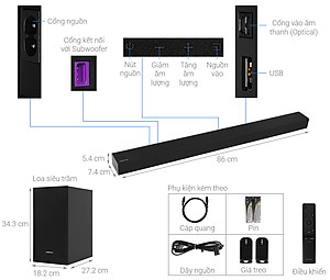Loa thanh Soundbar Samsung 2.1 HW-T420 - Hàng chính hãng