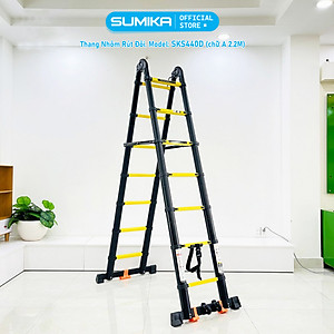 Thang nhôm rút đôi SUMIKA SKS440D, sơn tĩnh điện, rút chữ A cao 2.2m, rút chữ I cao 4.4m, tải trọng 300kg