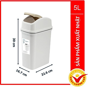 Thùng Rác Nắp Lật Hiro 5L Xuất Khẩu Thị Trường Nhật - Kháng Khuẩn Khử Mùi Phù Hợp Văn Phòng, Gia Đình