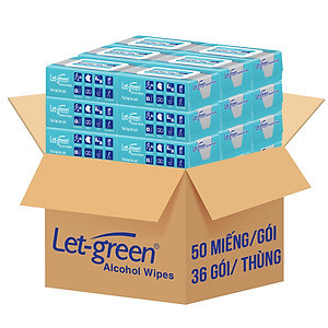 Thùng 36 Bao Khăn Ướt Cồn Let-green 50 Miếng/Bao