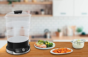 Nồi Hấp Điện 3 Tầng TEFAL Ultra Compact VC2048, Sản Xuất Tại Pháp, Hẹn Giờ Thông Minh, Dung Tích 9L, Công Suất 800W - Hàng Nhập Khẩu Đức