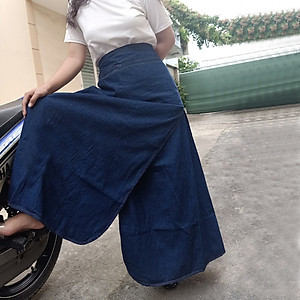 VÁY CHỐNG NẮNG XẺ TÀ JEAN TRƠN CAO CẤP - Có Lưng Thun Co Dãn Tốt & Dàn 3 Nút Bấm Kim Loại Sau Lưng Rất Chắc Chắn