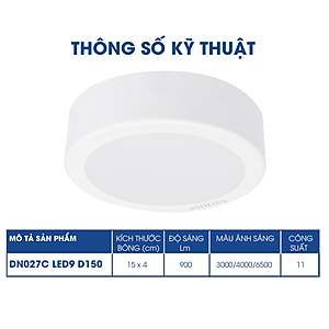 Bộ Đèn Philips LED Ốp Trần tròn lắp nổi DN027C- Công suất (11W, 15W, 18W, 23W)