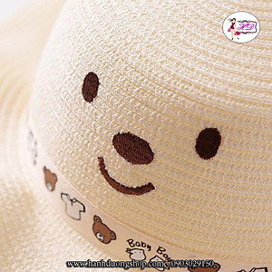 Nón cói trẻ em vành gợn sóng hình mặt heo HQC210