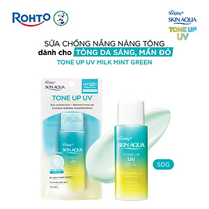 Kem chống nắng nâng tông Skin Aqua Tone up Mint Green cho da trắng có khuyết điểm đỏ, dạng sữa Sunplay Skin Aqua Tone Up UV Milk Mint Green SPF 50+ PA++++ 50g