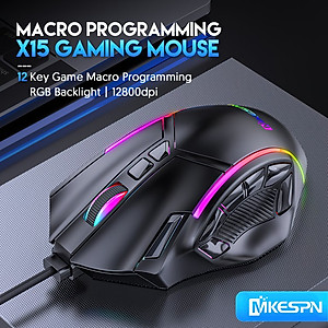 Chuột Gaming Esport macro X15 Led RGB 12800 DPI 12 phím cho máy tính laptop hàng nhập khẩu