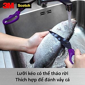 Kéo nhà bếp Scotch 3M tay cầm màu tím cao cấp có thể tháo rời, lưỡi kéo sắc bén, chống gỉ sét, kháng khuẩn KS-DT, Purple