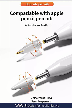 Bút Cảm Ứng Wiwu Pencil W Dành Cho iPad Pro và các dòng iPad / iPad Mini Có Sạc Không Dây Từ Tính, Có Chỉ Báo Pin Trên Thân Bút  hỗ trợ viết vẽ nghiêng hơn 60 độ, chống tì tay, trang bị nam châm hít vào iPad - Hàng Chính Hãng