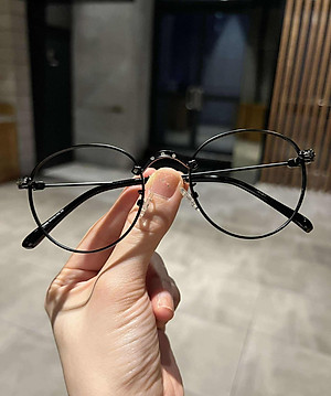 Gọng Kính cận, Kính giả cận Mắt tròn kim loại màu đen cao cấp