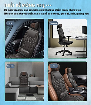 Nệm (đệm) massage ô tô cao cấp Nikio NK-150 - Con lăn 3D xoa bóp cổ vai gáy, kết hợp nhiệt nóng sưởi ấm lưng, cổ và rung toàn thân tạo cảm giác thư giản, túi khí nâng đỡ cột sống lưng