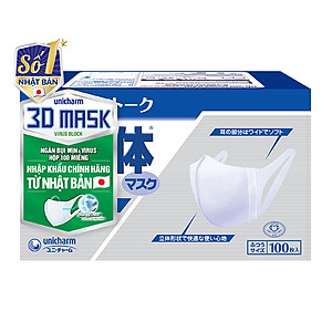 Khẩu trang Unicharm 3D Mask Ngăn Virus size M hộp 100 miếng
