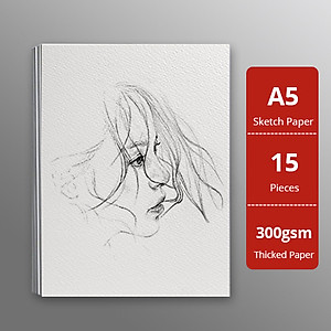 Giấy vẽ A5L chuyên dụng cao cấp giấy Sketch vẽ đẹp 2 mặt, chất giấy có vân màu trắng kem sang, giấy nhập khẩu 100% từ Ý định lượng 300gsm, xấp giấy15 tờ  Green Art - Hàng chính hãng