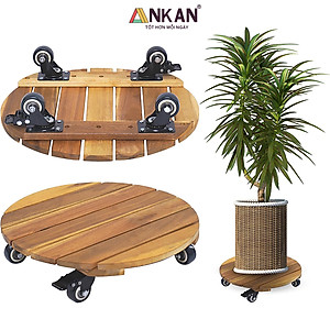 Đế Lót Để Chậu Cây Có Bánh Xe ANKAN 40cm Làm Giá Đỡ Kệ Hoa Cây Cảnh, Màu Vàng Nắng, Chịu Tải 150Kg