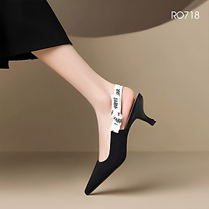 Giày cao gót nữ mũi nhọn, quai sau ROSATA RO718 -5p- Đen - HÀNG VIỆT NAM-BKSTORE