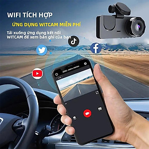 Camera Hành Trình Wifi 2 Mắt Màn Hình IPS 2.0 FHD 1080P 12MP 30fps IR/Mic Quay Chụp Rõ Nét Kết Nối Android/iOS