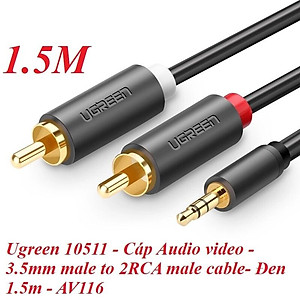 Ugreen UG10511AV102TK 1.5M màu Đen Cáp âm thanh 2 đầu Bông sen sang 3.5mm dương - HÀNG CHÍNH HÃNG