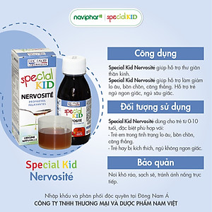 Siro Special Kid Nervosité - Hỗ trợ an thần, thư giãn thần kinh, giảm kích thích não bộ, giúp ngủ ngon, cải thiện chức năng não bộ sự tập trung phản xạ, trí nhớ - 125ml