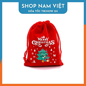 Túi Nhung Dây Rút Gói Quà Họa Tiết Giáng Sinh (Nhiều Kích Cỡ)