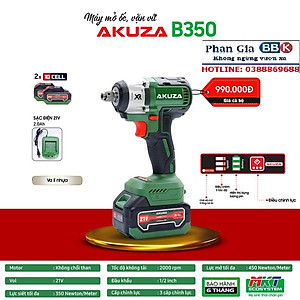 Máy Siết Bulong Pin AKUZA B350Pro Lực Siết 350N/m 21V - 2 Pin 10 Cell không chổi than - Bảo hành chính hãng