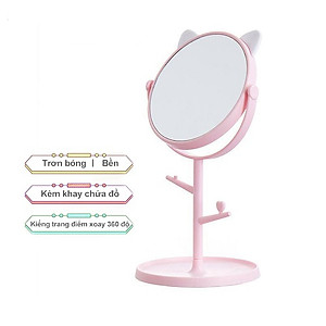Gương Trang Điểm [CUTE01] Tai Mèo Xoay 360 độ | Có Móc Treo Phụ Kiện - Hàng chính hãng 