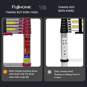 Thang Inox rút đơn 3.8M-5.4M xếp gọn Nhập Khẩu FUJIHOME, thang rút gọn chữ I đa năng chốt khóa tự động an toàn chân chống trơn trượt - Hàng chính hãng
