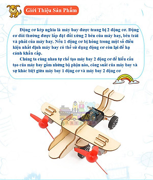 Bộ Đồ Chơi Khoa Học Và Công Nghệ Tự Làm DIY Wood Steam, Đồ Chơi Lắp Ghép STEM, Đồ Chơi Gỗ Cao Cấp Máy Bay 2 Động Cơ