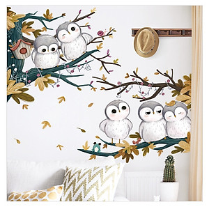 Sticker Giấy Dán Tường Decal Dán tường Tranh Dán Tường Trang Trí Tường Mẫu Gia Đình Nhà Cú ZH98