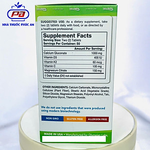 Viên uống bổ sung canxi hữu cơ cho bà bầu và mọi lứa tuổi Green Calcium Olympian Labs 100 viên