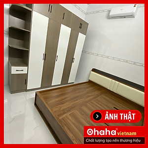 [Ảnh thực tế - Miễn phí lắp đặt & vận chuyển] Giường ngủ gỗ công nghiệp bọc nệm đầu giường có hộc kéo tiện lợi Ohaha - GN001
