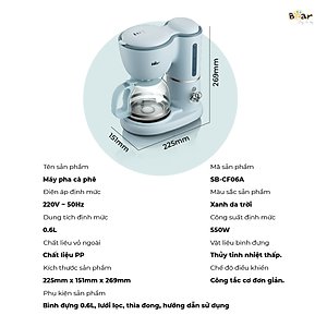 Máy Pha Cà Phê Mini Bear Nhỏ Gọn Tiện Dụng Pha Trà Pha Coffee Tự Động Giữ Ấm Loại Bỏ Cặn SB-CF06A HÀNG CHÍNH HÃNG