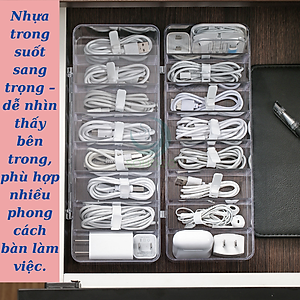 Hộp Nhựa Trong Suốt Đựng Cáp Sạc & Phụ Kiện - Hộp Chia Ngăn Đa Năng Lưu Trữ Dây Sạc- Hộp Đựng Dây Cáp Mini Có Nắp Đậy- Hộp Nhựa Trong Suốt Đựng Đồ Công Nghệ- Hộp Lưu Trữ Dây Điện, Củ Sạc, Văn Phòng Phẩm