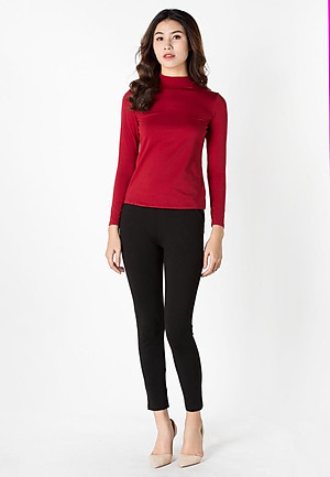 Áo thun giữ nhiệt nữ tay dài cổ cao 5 phân Vicci vải premium cotton mềm mịn ôm dáng