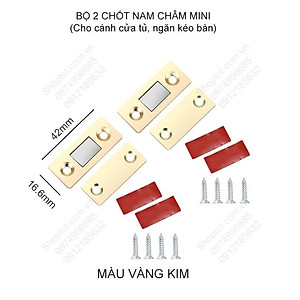 Bộ 2 chốt nam châm mini cho cửa tủ, ngăn kéo bàn, cửa trượt với nam châm có lực hút mạnh kèm băng dính 2 mặt và vít