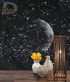 Thảm trang trí tranh vải treo tường họa tiết dải ngân hà bầu trời sao decor phòng nhà cửa, dán tường, cạnh giường