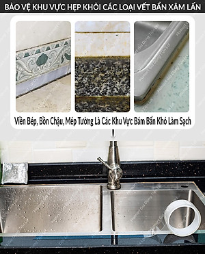 Băng Dán Viền Bếp Bồn Chậu Rửa Trong Suốt Keo Siêu Dính Dán Mép Tường Chống Bẩn Dầu Mỡ Nấm Mốc