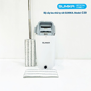 Bộ cây lau nhà SUMIKA C39, thùng lau nhà 2 ngăn tự vắt thông minh, chổi lau sàn nhà 360 độ, 2 bông lau, 1 móc treo cây lau sàn