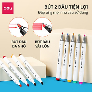 Bút Màu Dạ Marker 2 Đầu Cho Học Sinh Deli - 12/24/36/48/60 Màu Có Thể Rửa, Giặt Sạch Calligraphy Tô Màu Đi Nét Vẽ Tranh