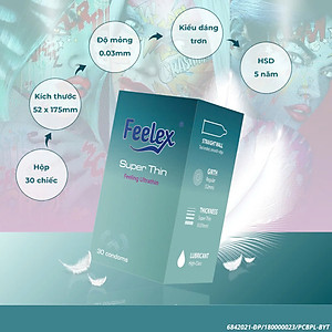 Bao cao su Feelex Superthin siêu mỏng, nhiều gel bôi trơn, hương thơm - Hộp 30bcs