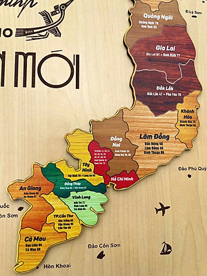 [KOSUYTU] Bản Đồ Việt Nam Bằng Gỗ - 34 Tỉnh Thành Mới – KT 40 x 60 CM