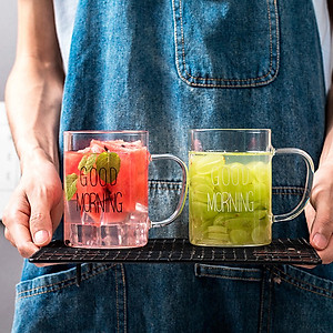 Ly Thủy Tinh Chịu Nhiệt Kèm Tay Cầm In Chữ Morning