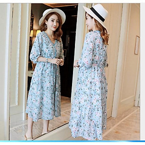 ĐẦM BẦU VÁY BẦU CÔNG SỞ VOAN 2 MÀU (sau sanh có dây kéo cho bé bú )