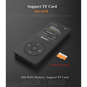 Máy nghe nhạc Ruizu X02: Thiết kế nhỏ gọn, ghi âm chất lượng cao, nghe đài FM, hỗ trợ nhạc Lossless (MP3/WMA/WAV/APE/FLAC), màn hình TFT 1.8 inch, bộ nhớ 8GB/16GB, thẻ nhớ microSD 64GB, pin 80 giờ, giải trí tiện lợi mọi lúc mọi nơi - Hàng nhập khẩu