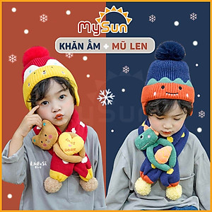 Set mũ nón khăn len trùm đầu cho bé trai - gái 1 2 3 4 5 6 7 8 tuổi mùa đông đẹp MySun