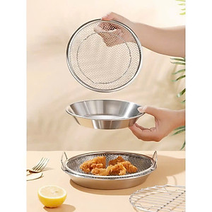 Set Khay Kèm Đĩa, Vỉ Lưới Lọc Dầu Chất Liệu INOX 304 Cao Cấp, Đựng Ráo Dầu Thức Ăn Chiên Rán Lọc Dầu 20cm - 25cm - HÀNG CHÍNH HÃNG MINIIN