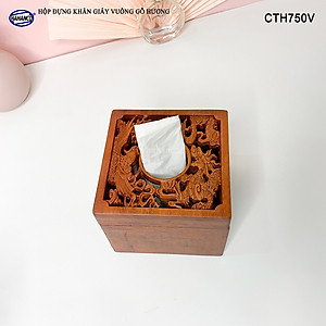 Hộp Đựng Khăn Giấy Vuông Bằng Gỗ Hương Điêu Khắc Tinh Xảo Sang Trọng - CTH750V
