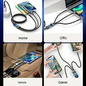 Dây Sạc 3 Đầu, Dây Sạc Nhanh 100W Với 3 Đầu Sạc Phù Hợp Với Nhiều Dòng Điện Thoại Dài Khoảng 1 Mét - Hàng Nhập Khẩu