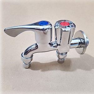 Vòi nước 2 đầu ra đa năng XRUI-HK, Vòi kép 2 van khóa gắn tường dành cho máy giặt