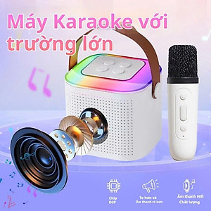 Loa Bluetooth mini kèm 2 micro hát karaoke không dây - Mic hát karaoke âm thanh chất lượng lọc âm khử nhiễu LED RGB - Hàng Nhập Khẩu