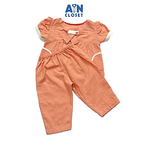 Bộ quần dài áo tay ngắn bé gái Cam nơ cotton dệt - AICDBGTG38YR - AIN Closet