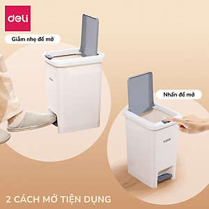 Thùng rác đạp 10,15L mở 2 cách có kẹp túi Deli Thùng rác nắp bật nhấn nút sọt rác phòng khách phòng ngủ